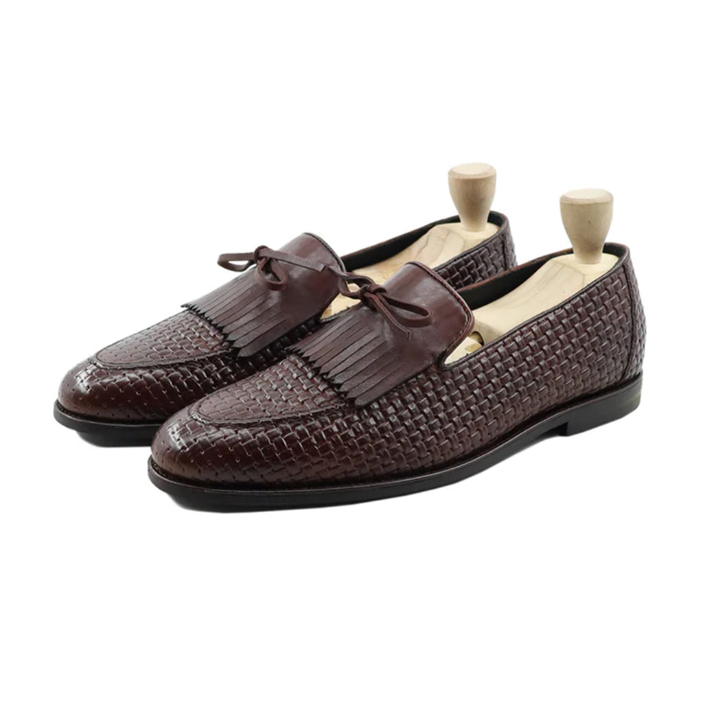 Dante woven kiltie leather loafers front view – Marvel Leather