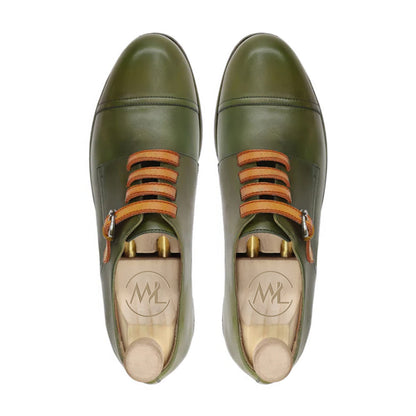 Dario Olive Leather Derby Strap Shoes Top View By Marvel Leather