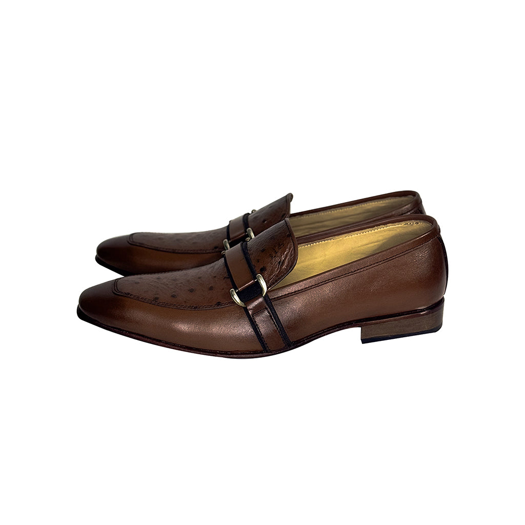 Dariole Dual Texture Brown Leather Loafers Side View – Marvel Leather