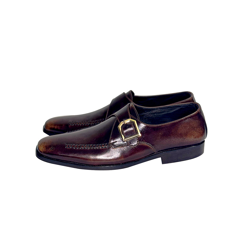 Dimitri Patina Monk Strap Leather Loafers side view by Marvel Leather 