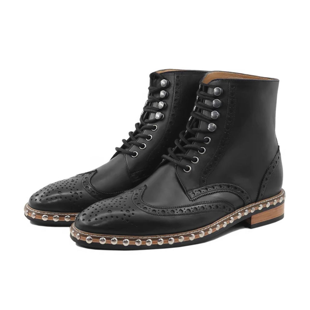 Domenico Studded Brogue Boots By Marvel Leather. Luxury Brand For Handmade Footwear 