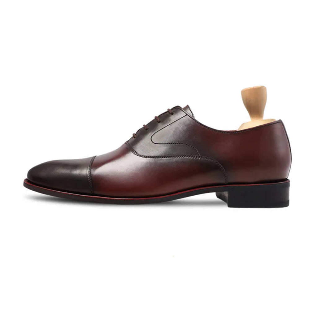 Elio oxford dress shoes side profile in burgundy and black – Marvel Leather