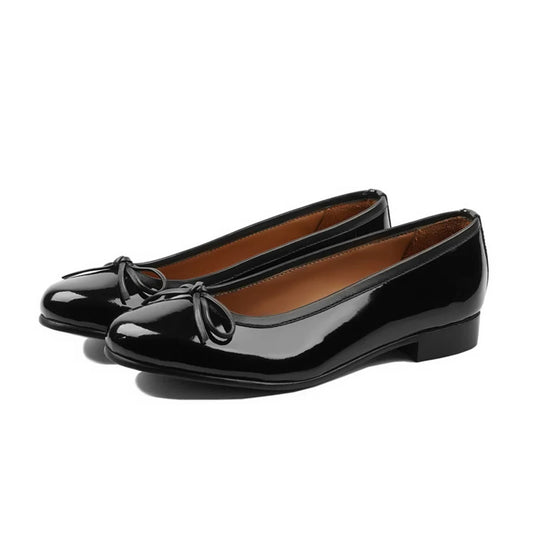 Elisabetta Patent Leather Bow Ballet Flats Front View – Marvel Leather