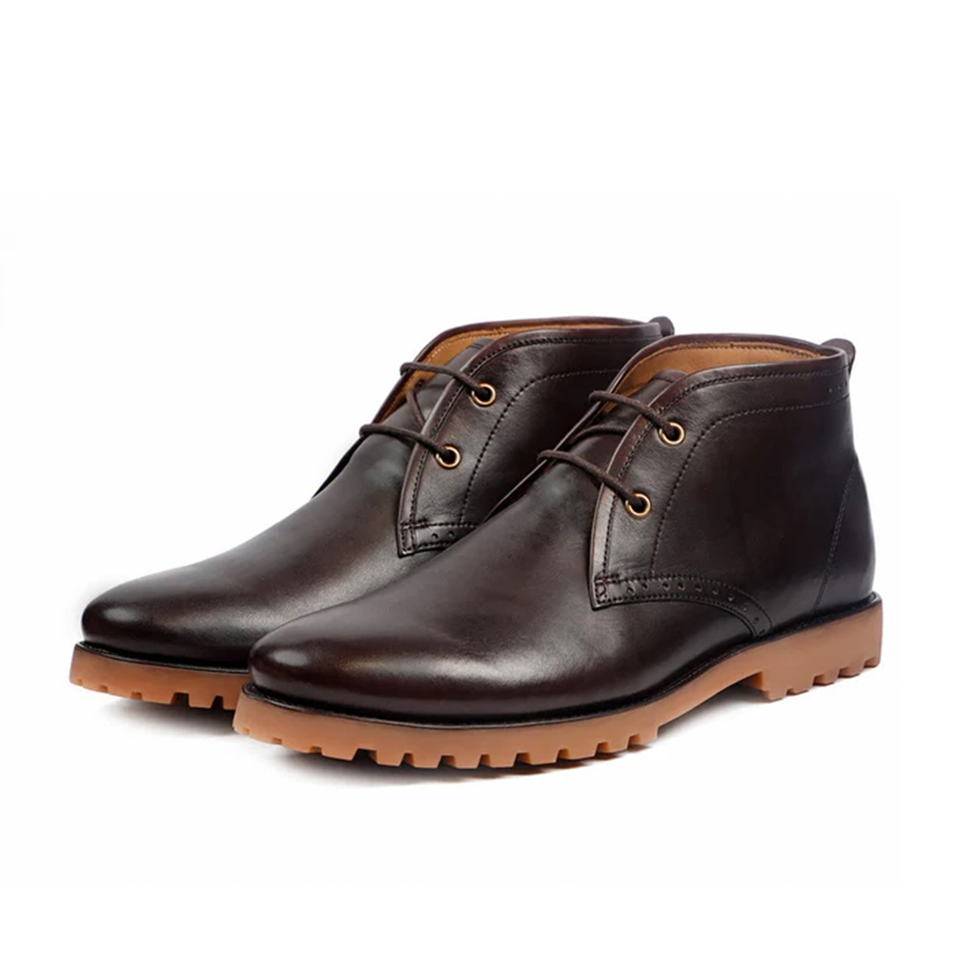Enrico Brown Leather Chukka Boots Front View By Marvel Leather 