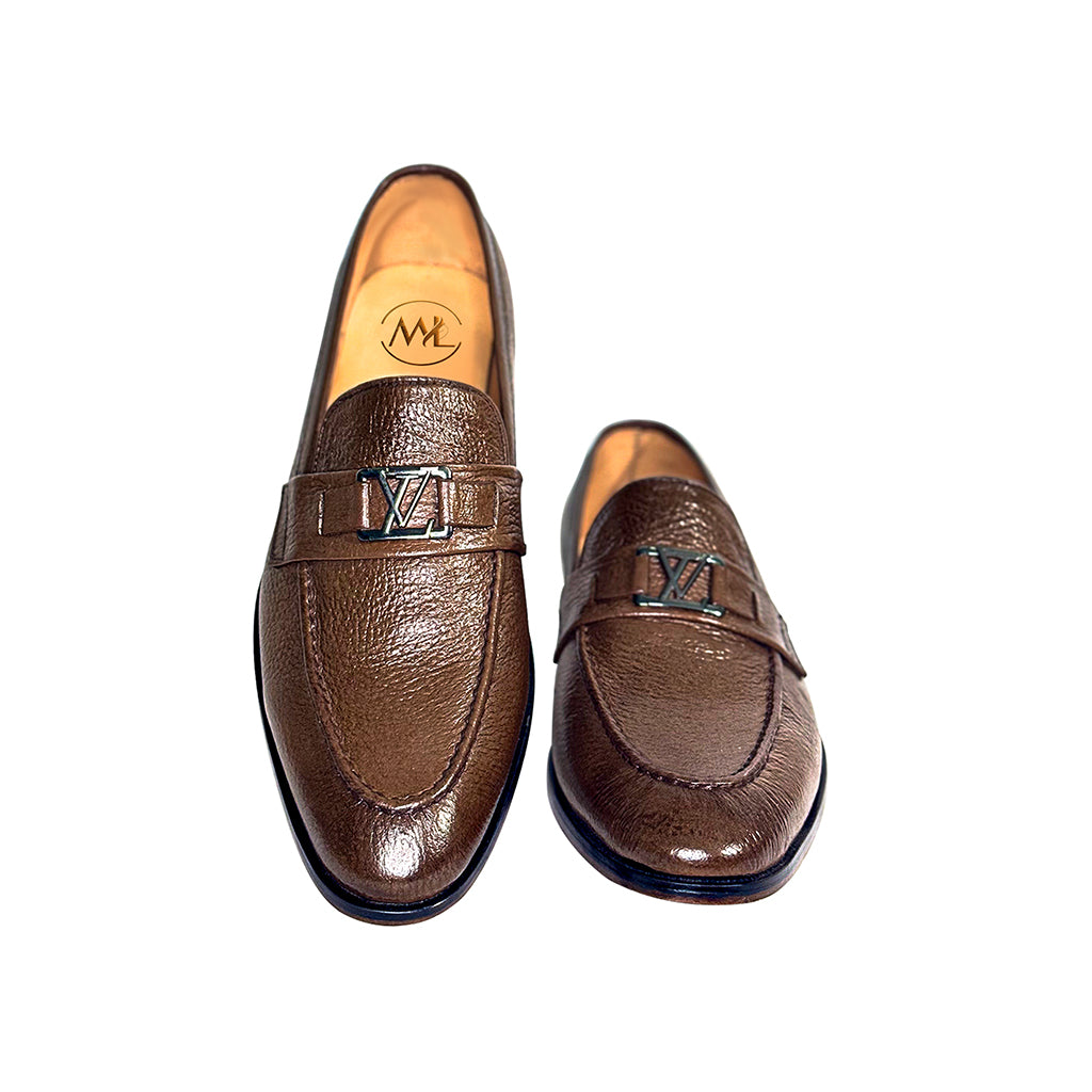 Ettore Pebbled Leather LV Loafers Angle – Luxury Formal Leather Shoes by Marvel Leather
