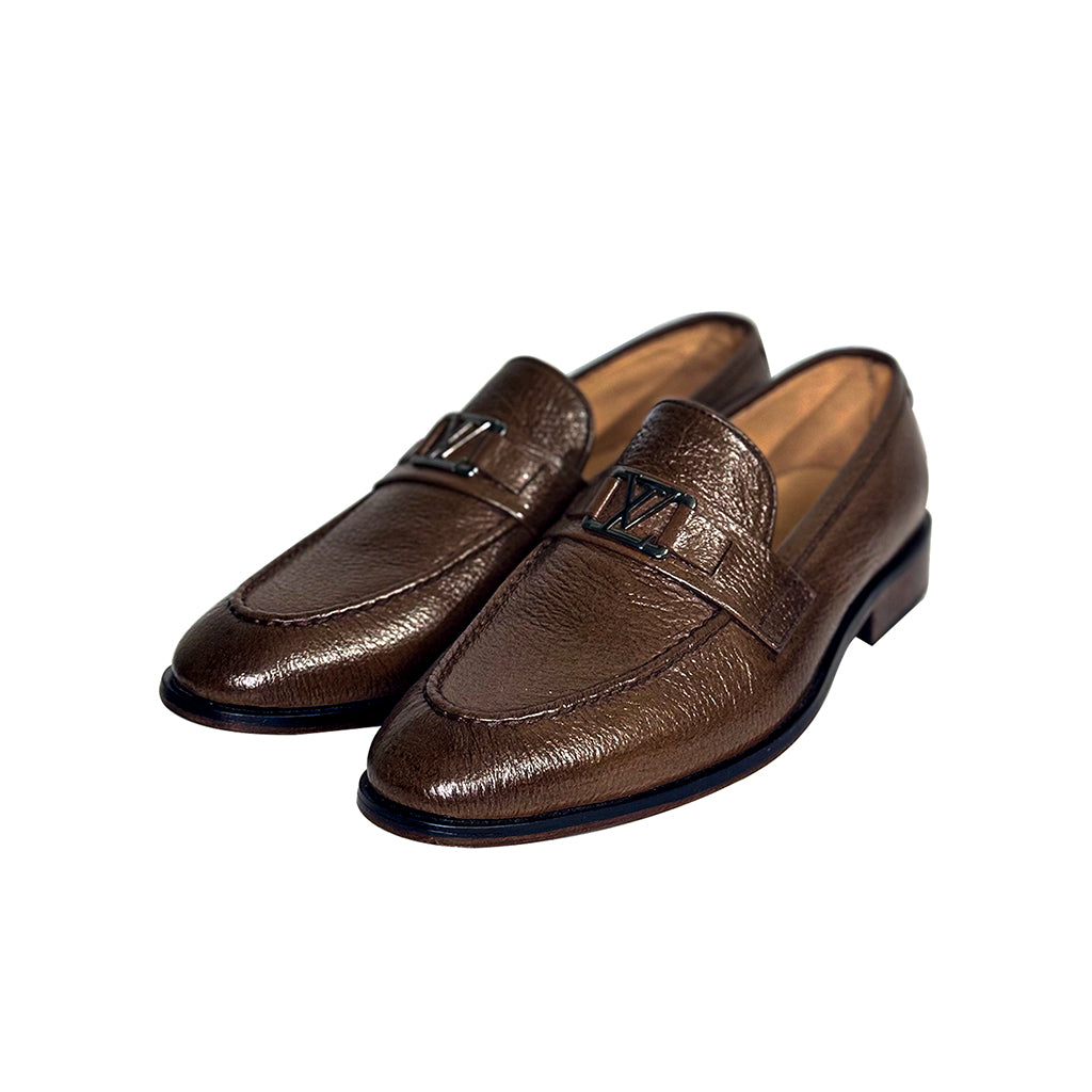 Ettore Pebbled Leather LV Loafers Front – Marvel Leather Handmade Brown Loafers