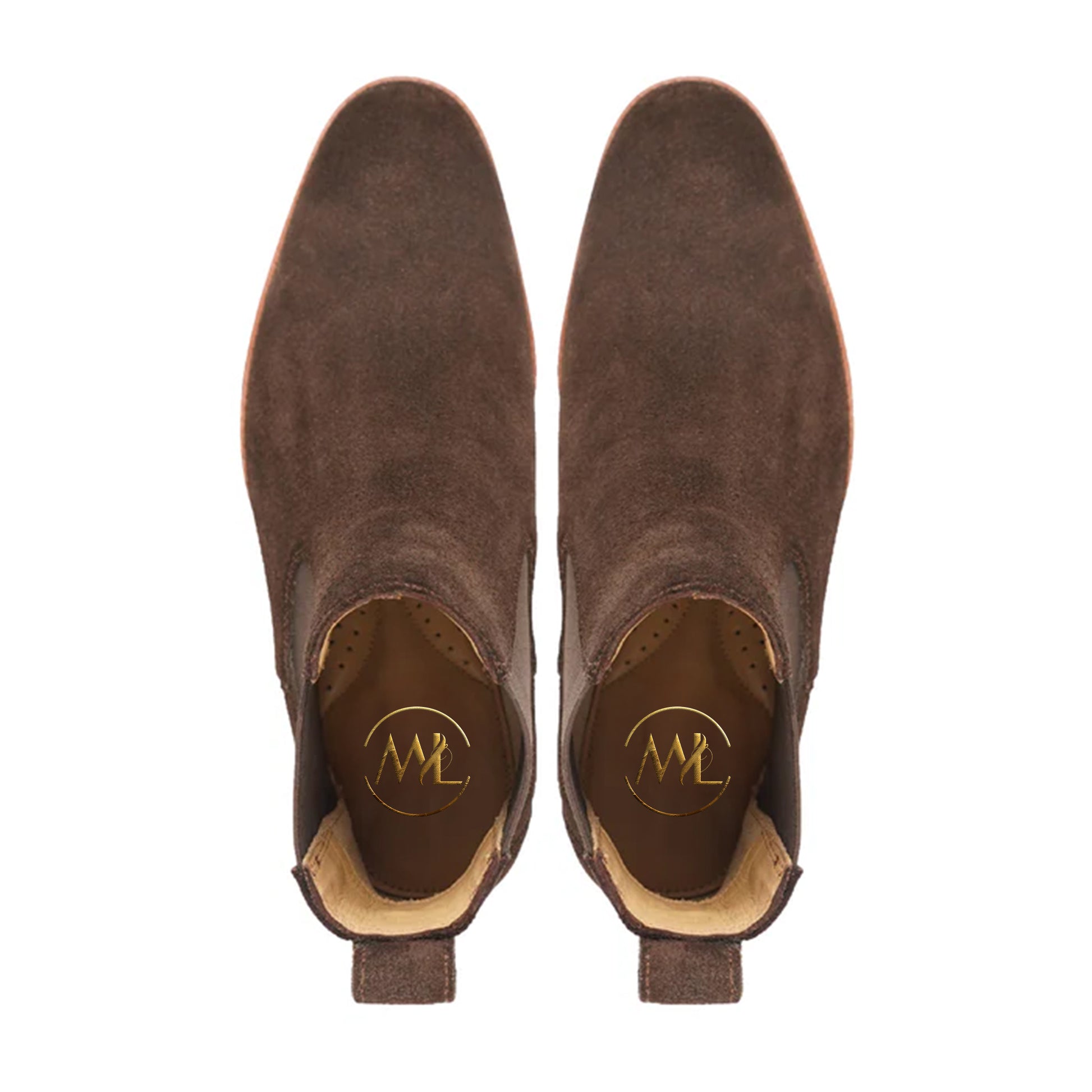 Fabrizio Dark Brown Suede Chelsea Boots Top View By Marvel Leather