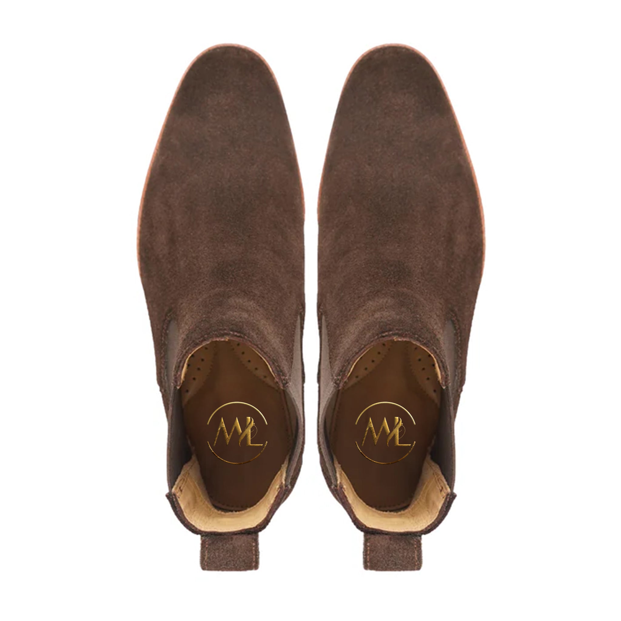 Fabrizio Dark Brown Suede Chelsea Boots Top View By Marvel Leather