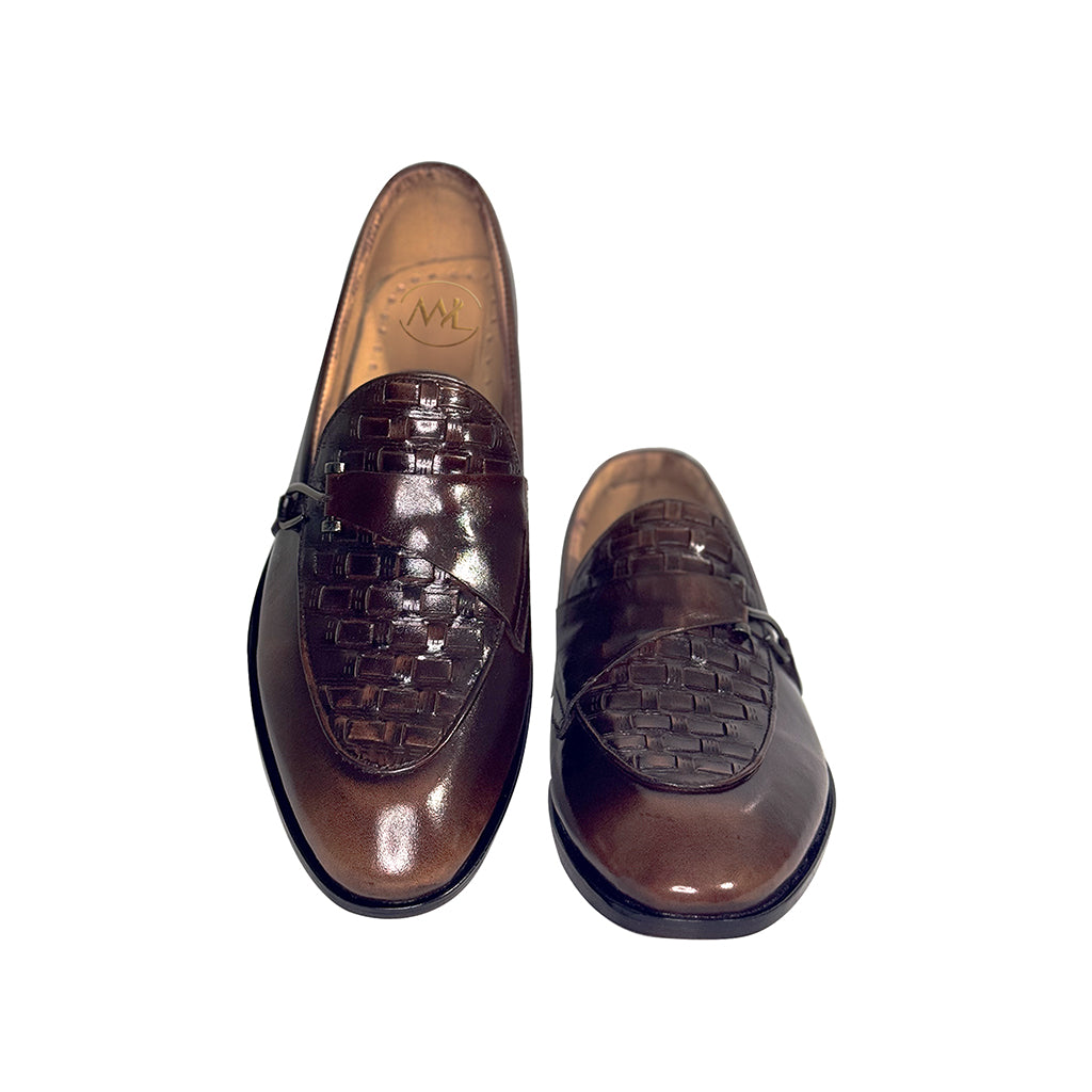 Giordano Dual Tone Braided Leather Loafers Angle Pair By Marvel Leather 