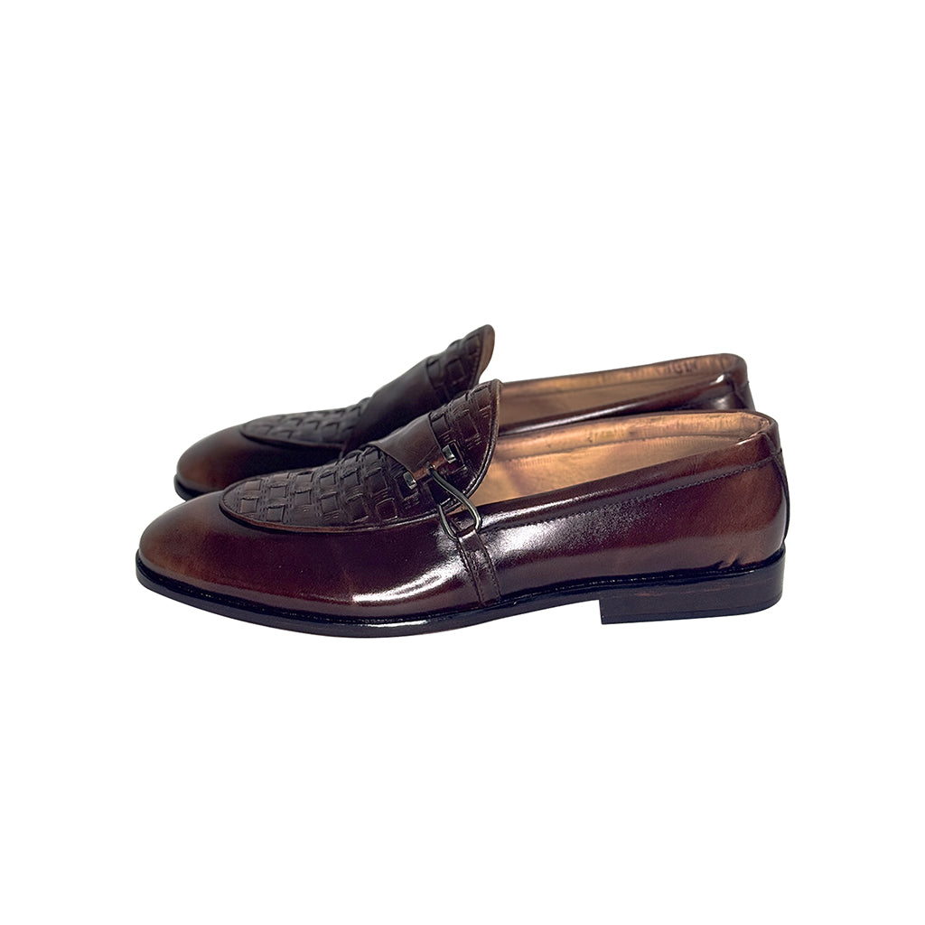 Giordano Dual Tone Braided Leather Loafers Side View By Marvel Leather 