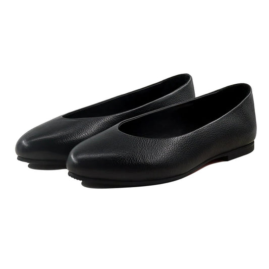 Isabelle black leather ballerina flats front view