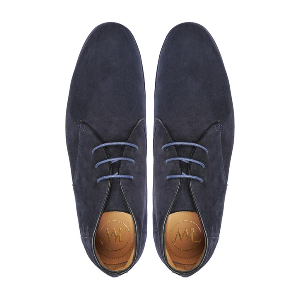 Leonardo Navy Suede Desert Boots Top View By Marvel Leather