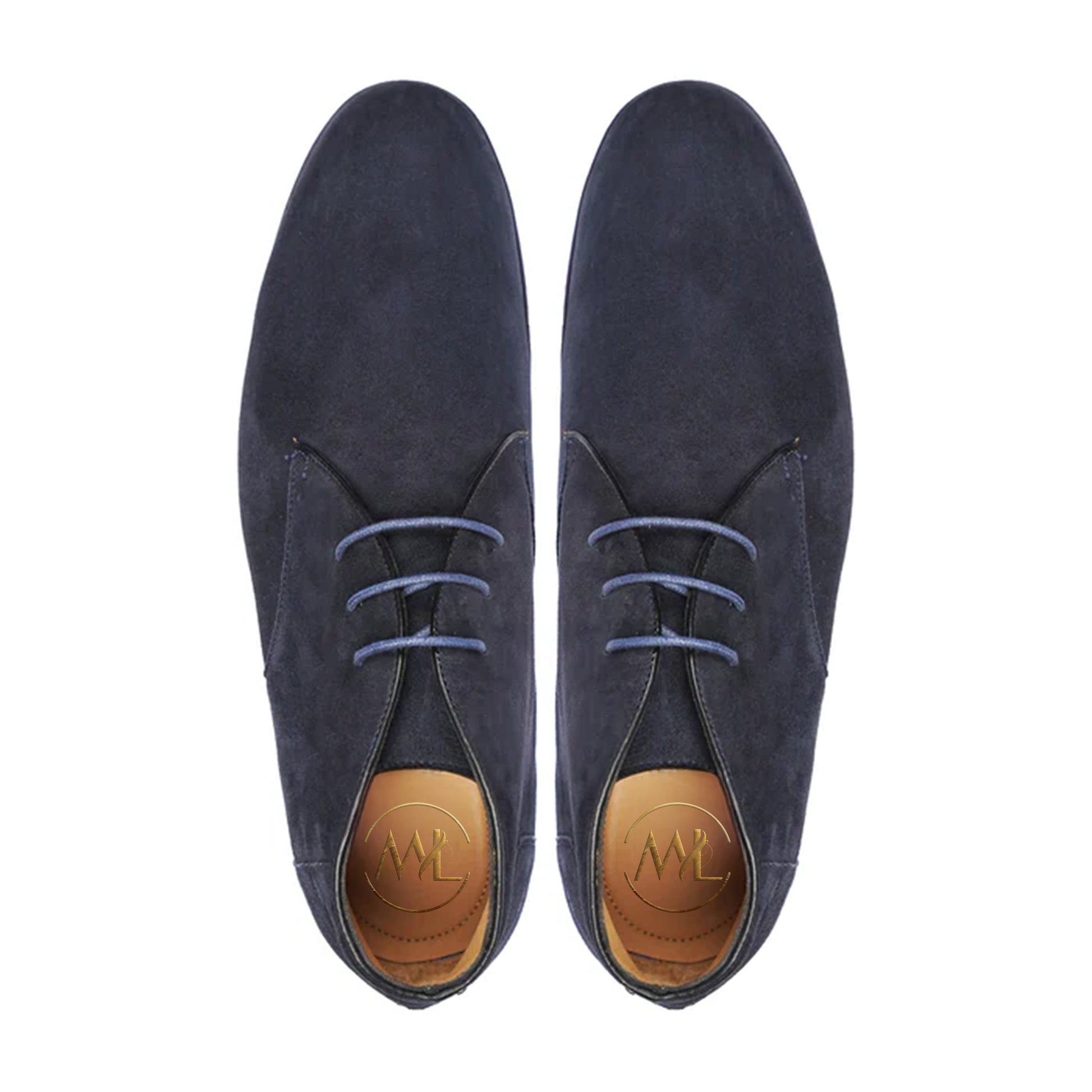 Leonardo Navy Suede Desert Boots Top View By Marvel Leather