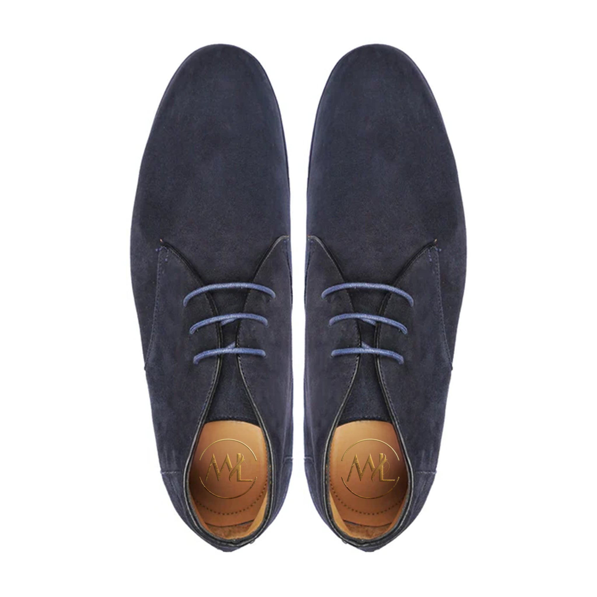 Leonardo Navy Suede Desert Boots Top View By Marvel Leather