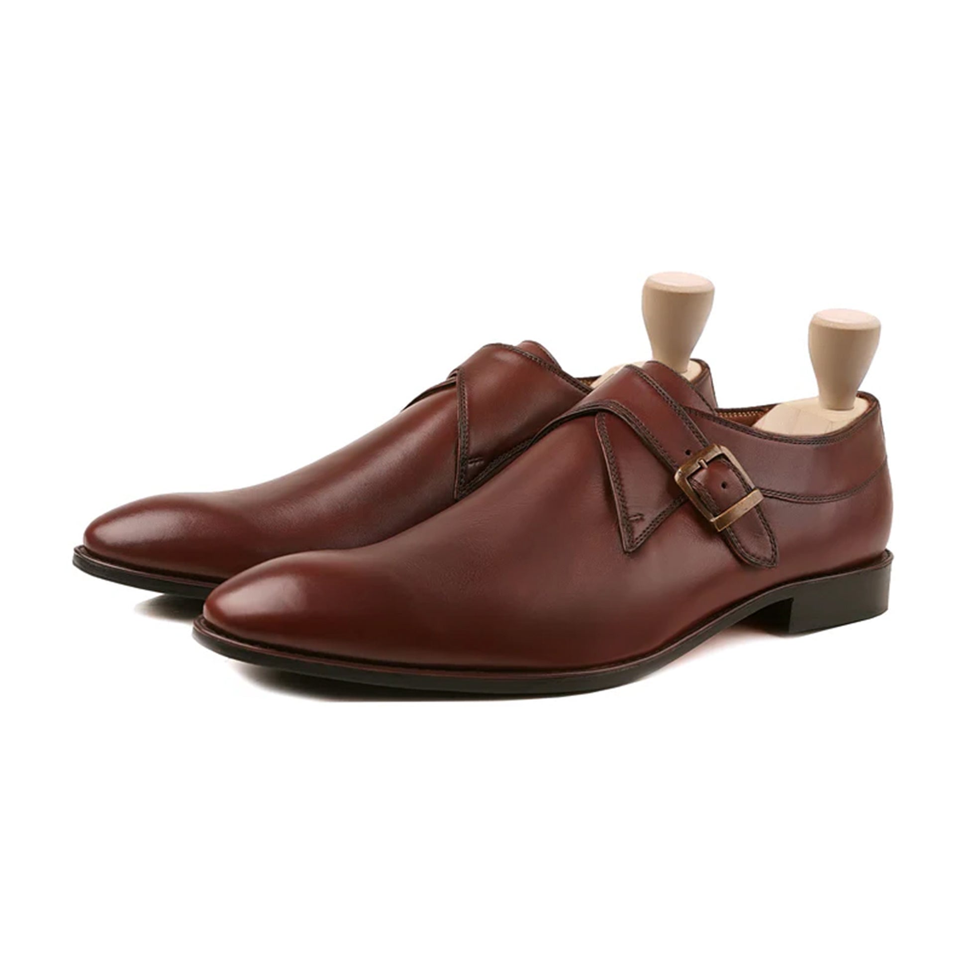Leone Burgundy Leather Single Monk Shoes | Handmade & MTO Leone Burgundy Leather Single Monk Shoes | Handmade & MTO