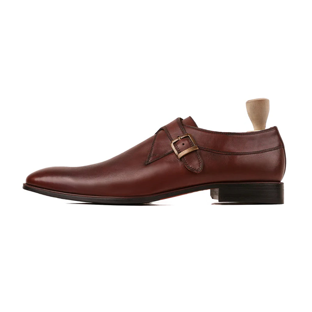 Side profile of Leone Burgundy Single Monk Strap Shoes – Luxury handmade leather footwear
