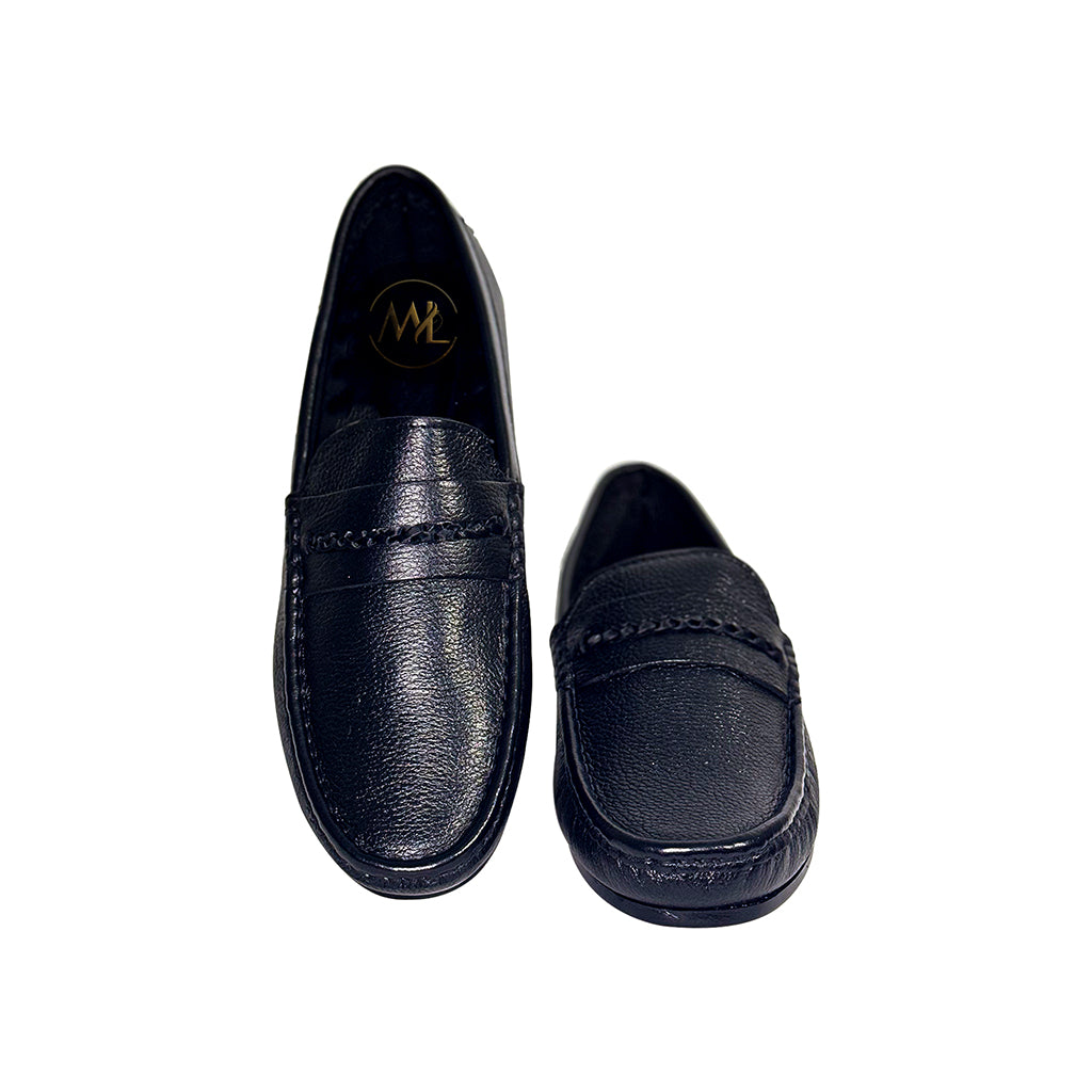 Marvel Leather Louis Loafers – Classic Black Penny Moccasin for Men