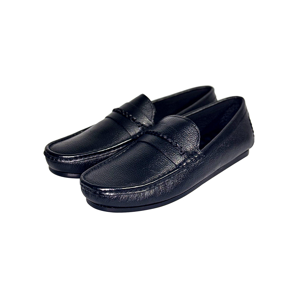Side view of Louis Penny Loafers – Elegant Black Moccasin Style