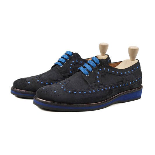 Luca Suede Brogue Derby Shoes Front View By Marvel Leather