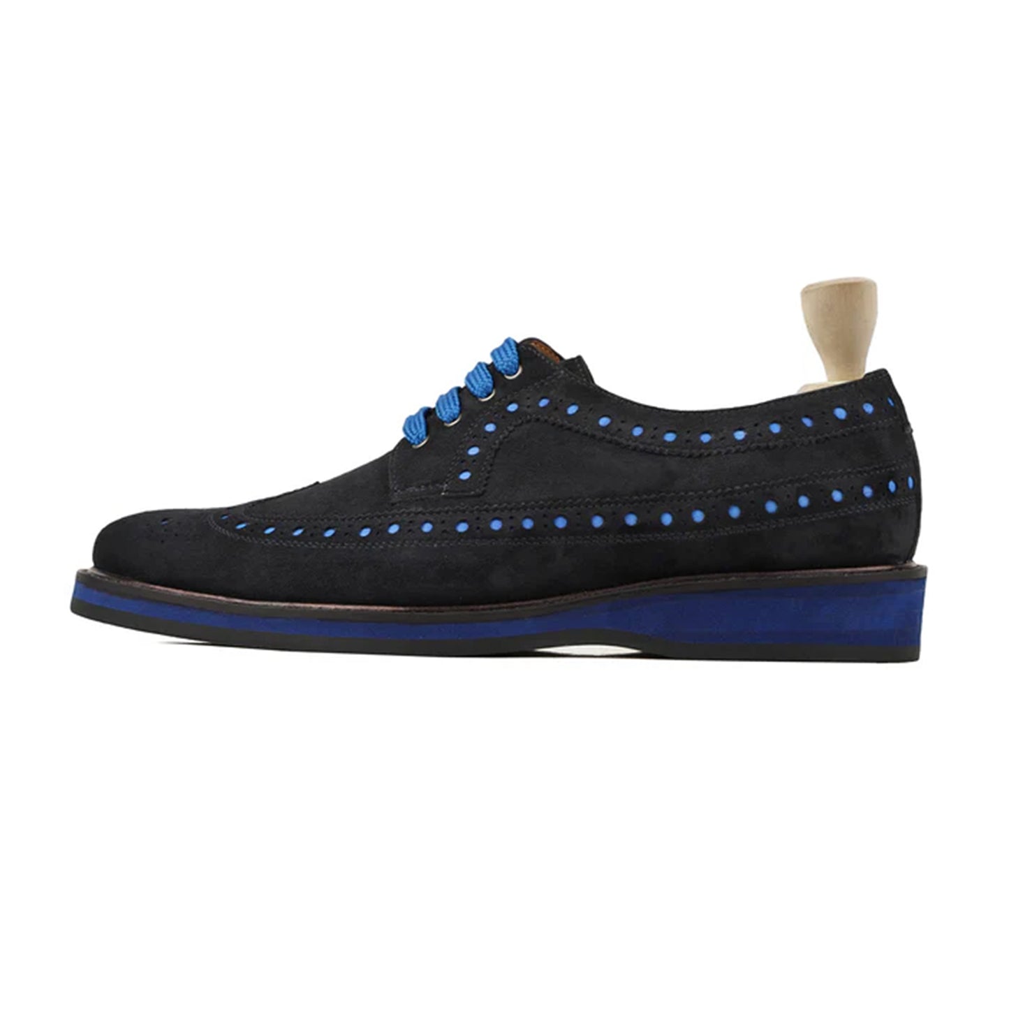 Luca Suede Brogue Derby Shoes Side View By Marvel Leather