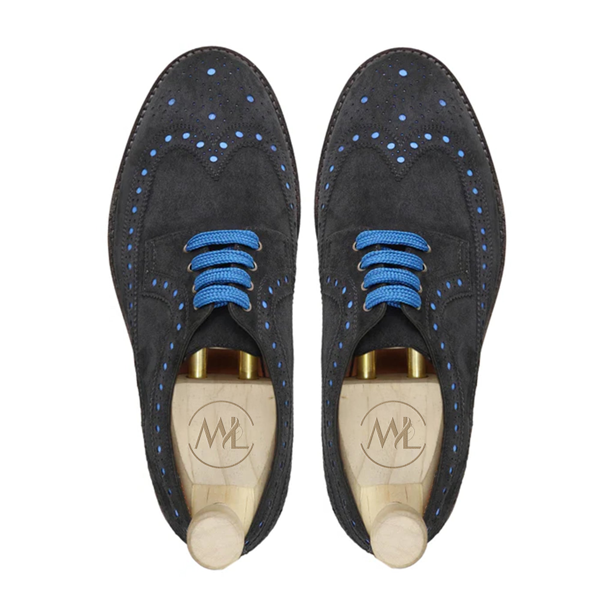 Luca Suede Brogue Derby Shoes Top View By Marvel Leather