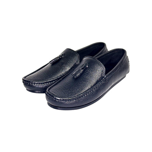 Matching father-son black leather loafers by Marvel Leather – side view by Marvel Leather