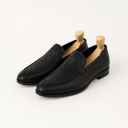 Matteo woven perforated leather loafers front view – Marvel Leather