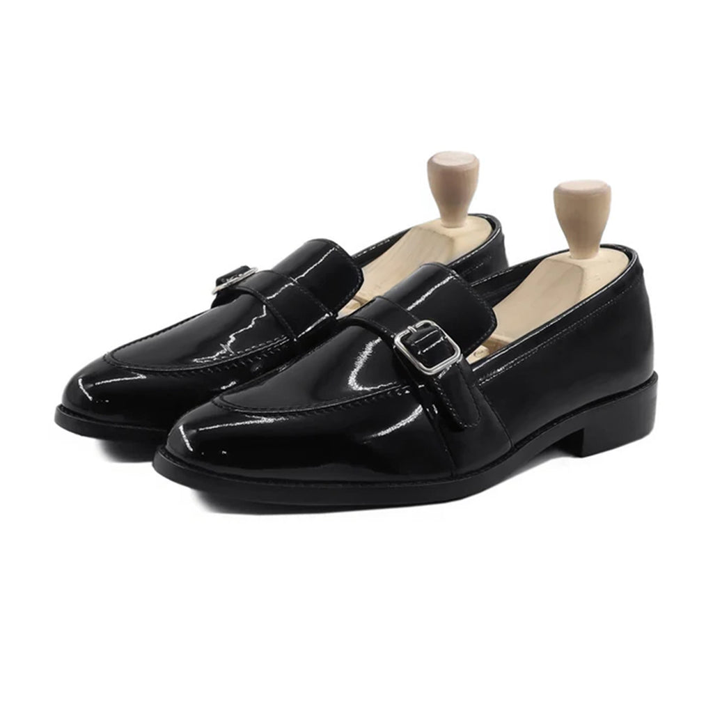 Nikolai patent black buckle leather loafers by Marvel Leather – luxury handmade formal shoes for men