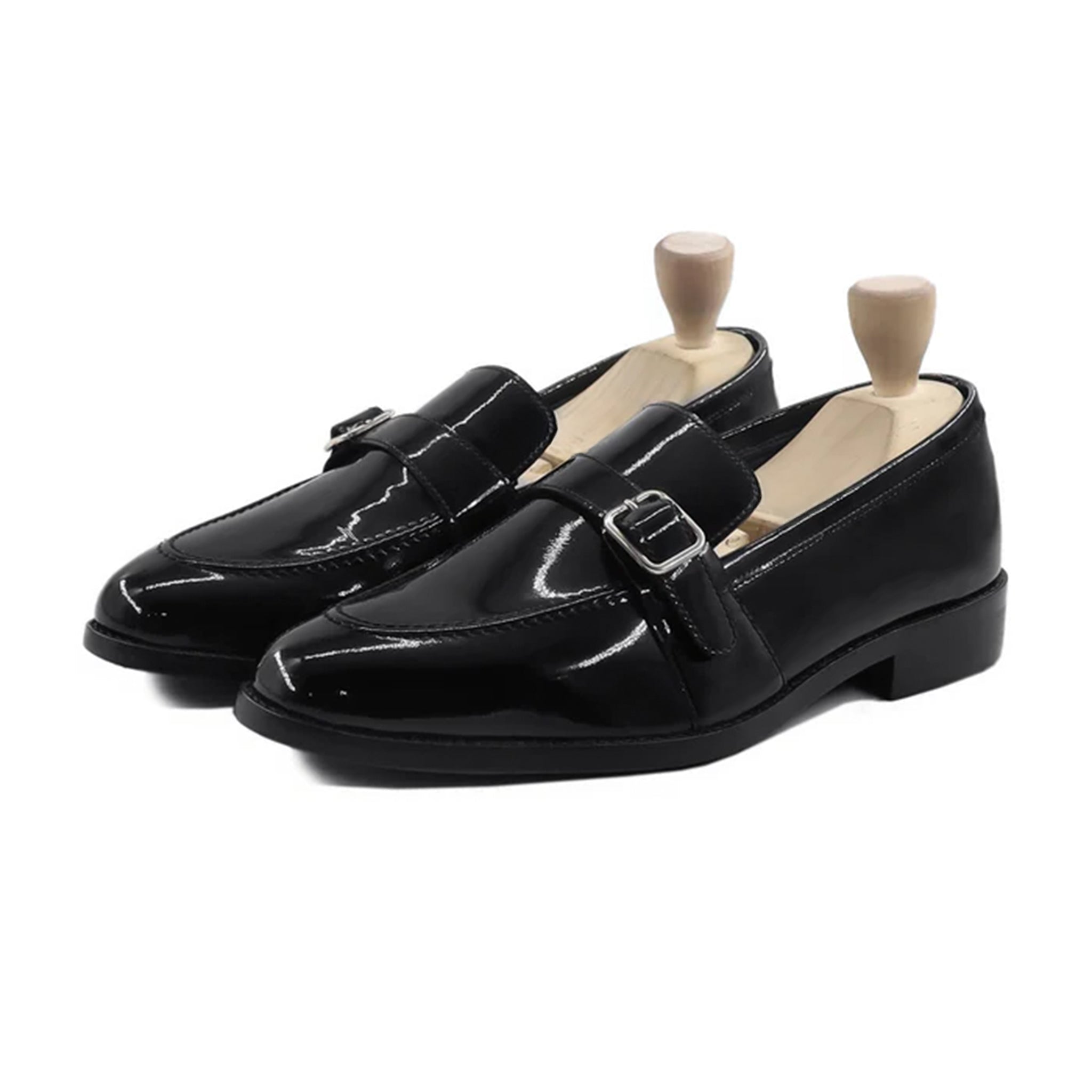 Nikolai patent black buckle leather loafers by Marvel Leather – luxury handmade formal shoes for men