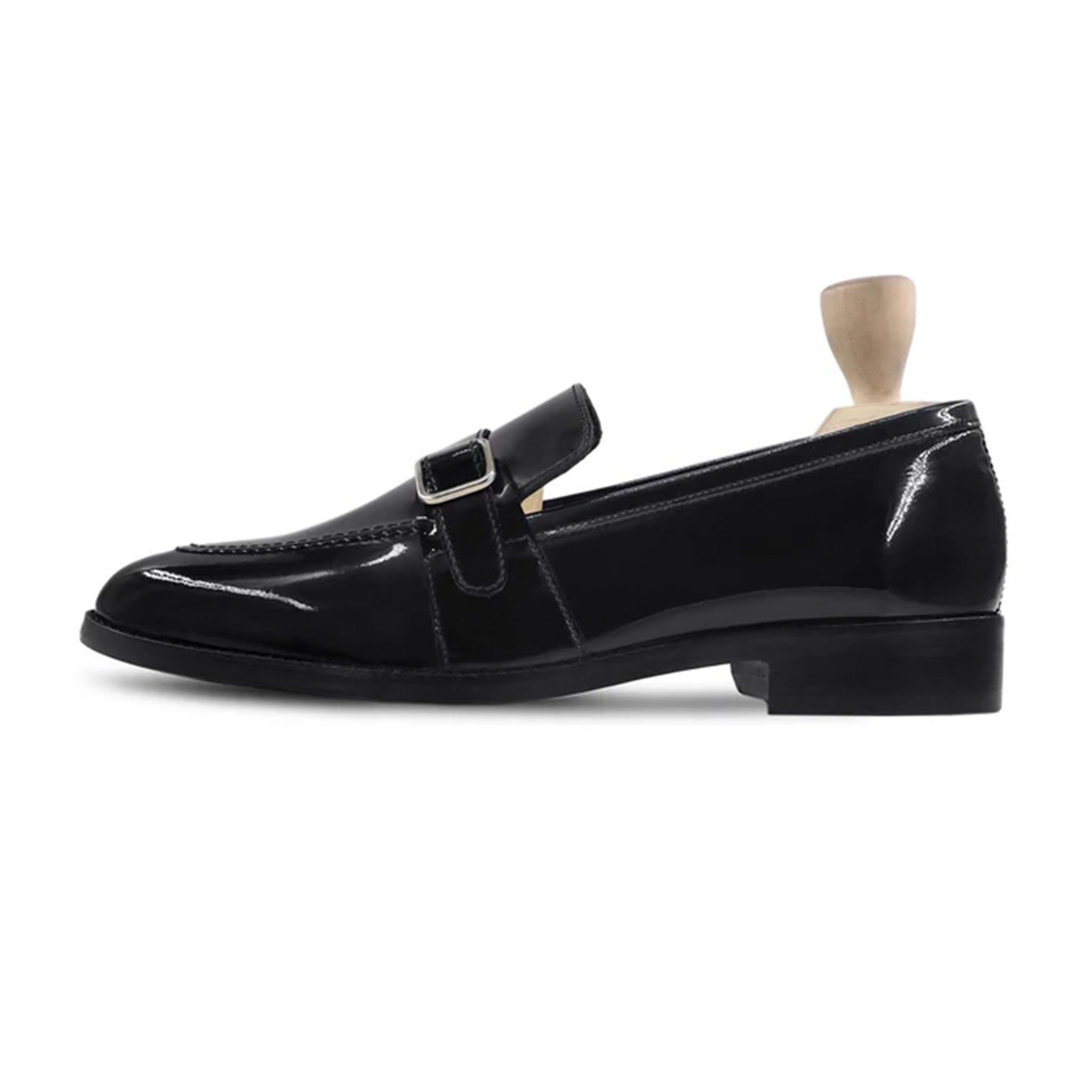 Nikolai patent black buckle leather loafers by Marvel Leather – luxury handmade formal shoes for men
