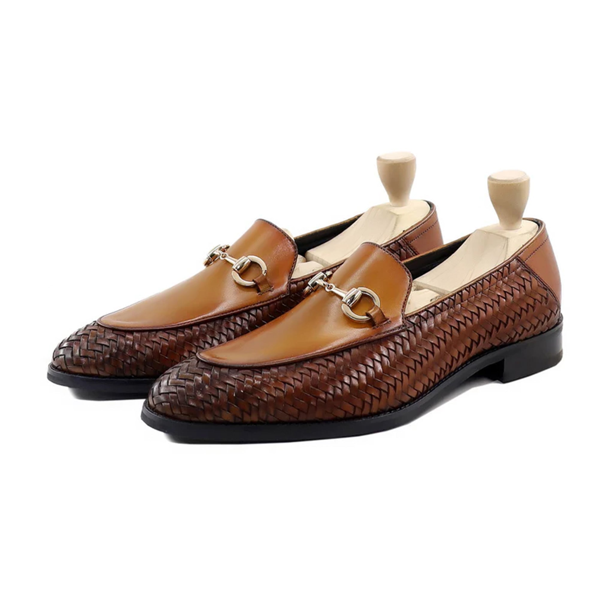 Otmar Woven Dual Tone Horsebit Loafers Front By Marvel Leather 