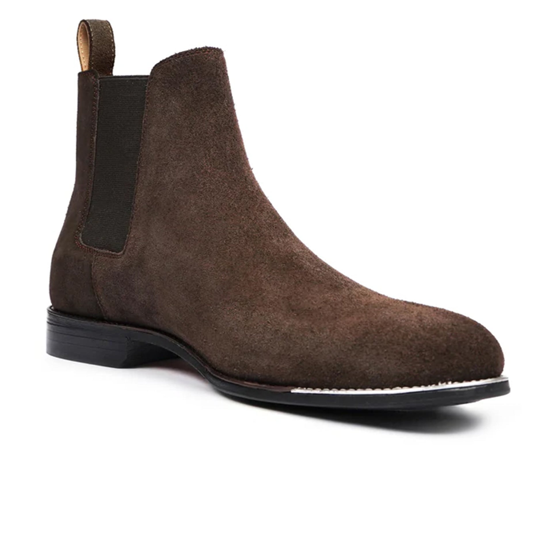 Riccardo Handmade Dark Brown Suede Leather Chelsea Boots Front View by Marvel Leather
