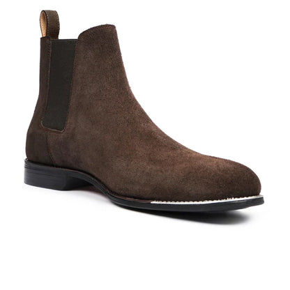 Riccardo Handmade Dark Brown Suede Leather Chelsea Boots Front View by Marvel Leather