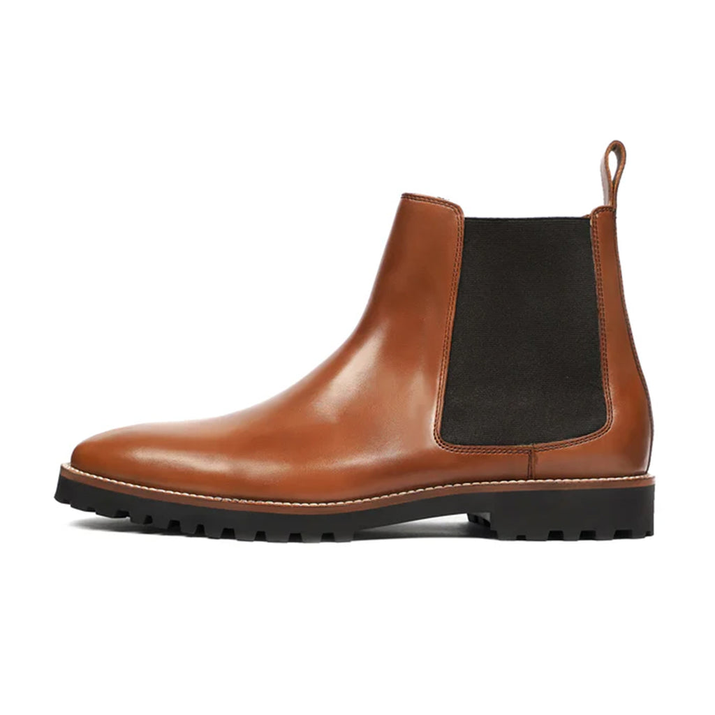 Salvatore Tan Brown Leather Handmade Rugged Sole Chelsea Boots Side Profile
