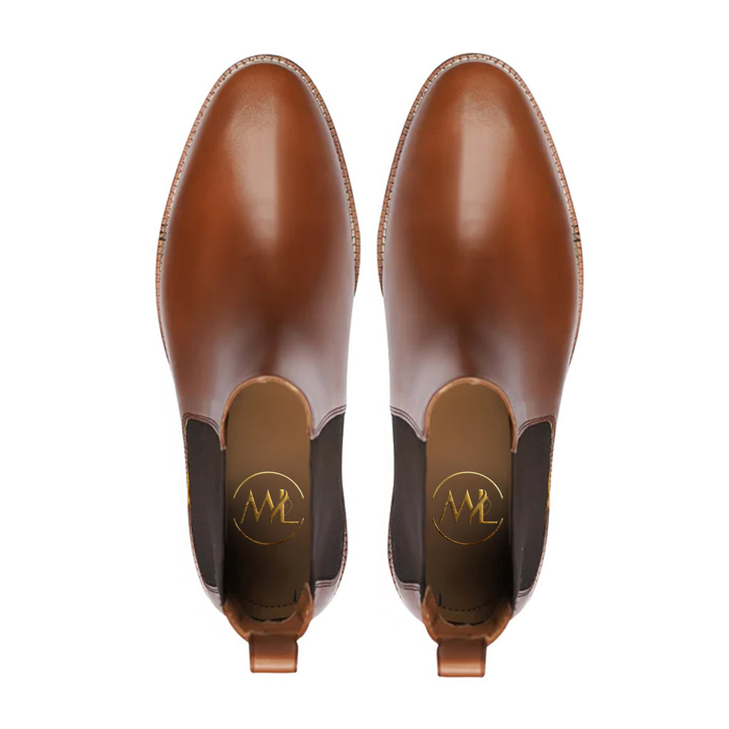 Salvatore Tan Brown Leather Handmade Rugged Sole Chelsea Boots Top View