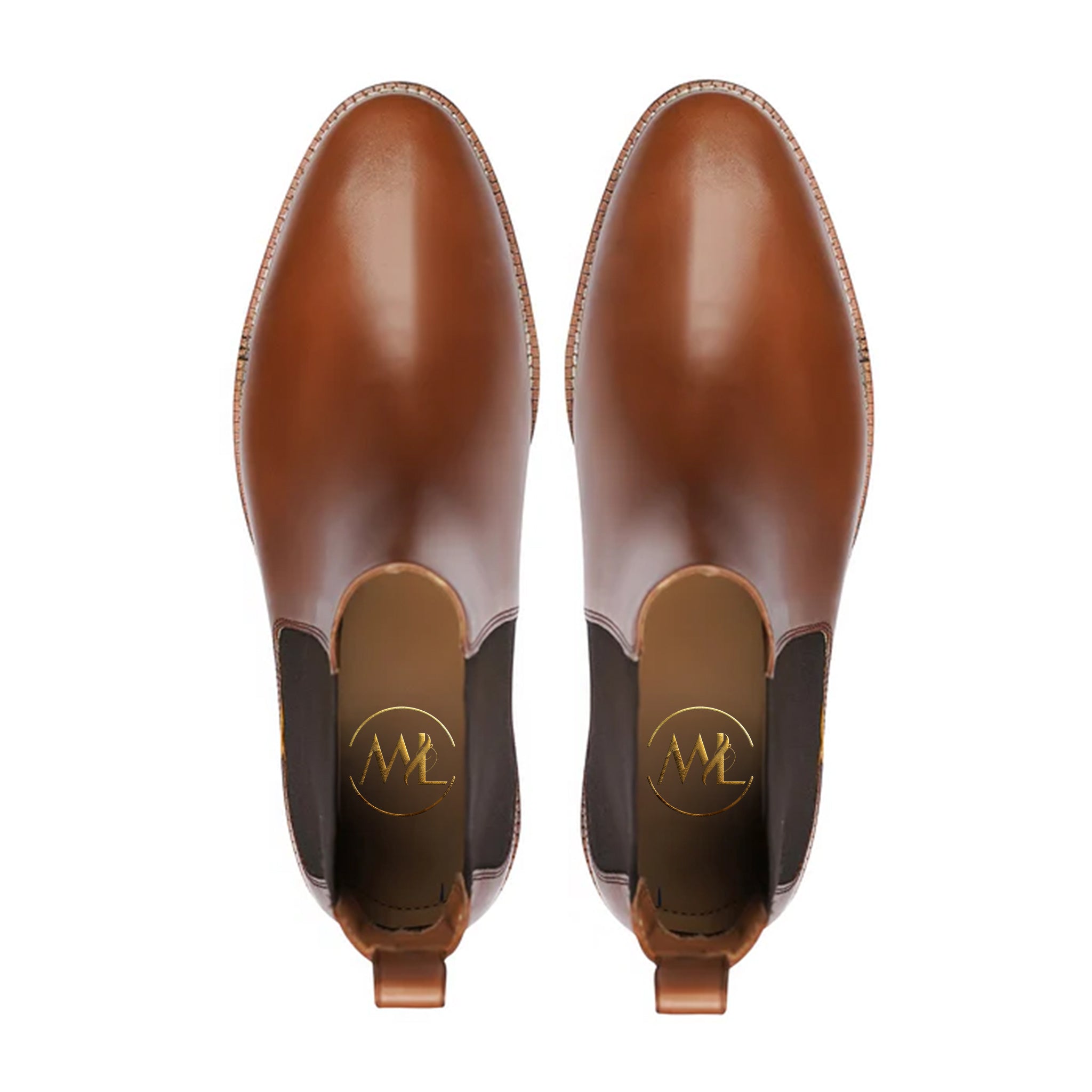 Salvatore Tan Brown Leather Handmade Rugged Sole Chelsea Boots Top View