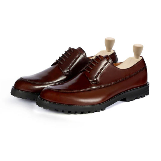 Sergio Leather Derby Lug Sole Shoes Front View By Marvel Leather