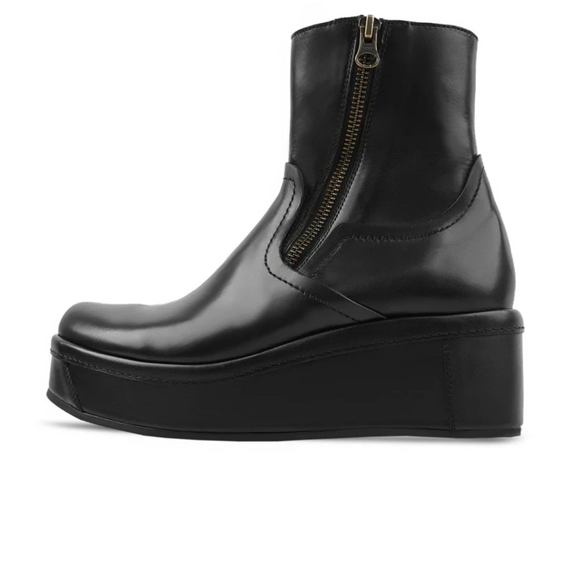 Side View of Bianca Black Wedge Leather Ankle Boots