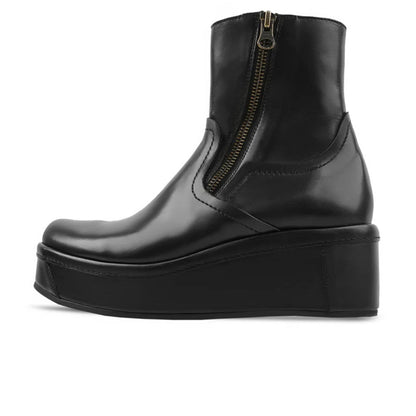 Side View of Bianca Black Wedge Leather Ankle Boots