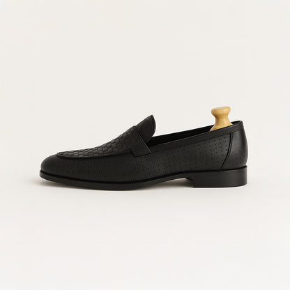 Side profile of Matteo woven perforated loafers – Marvel Leather