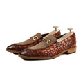 Tobias Croc Embossed Suede Loafers Front View By Marvel Leather 