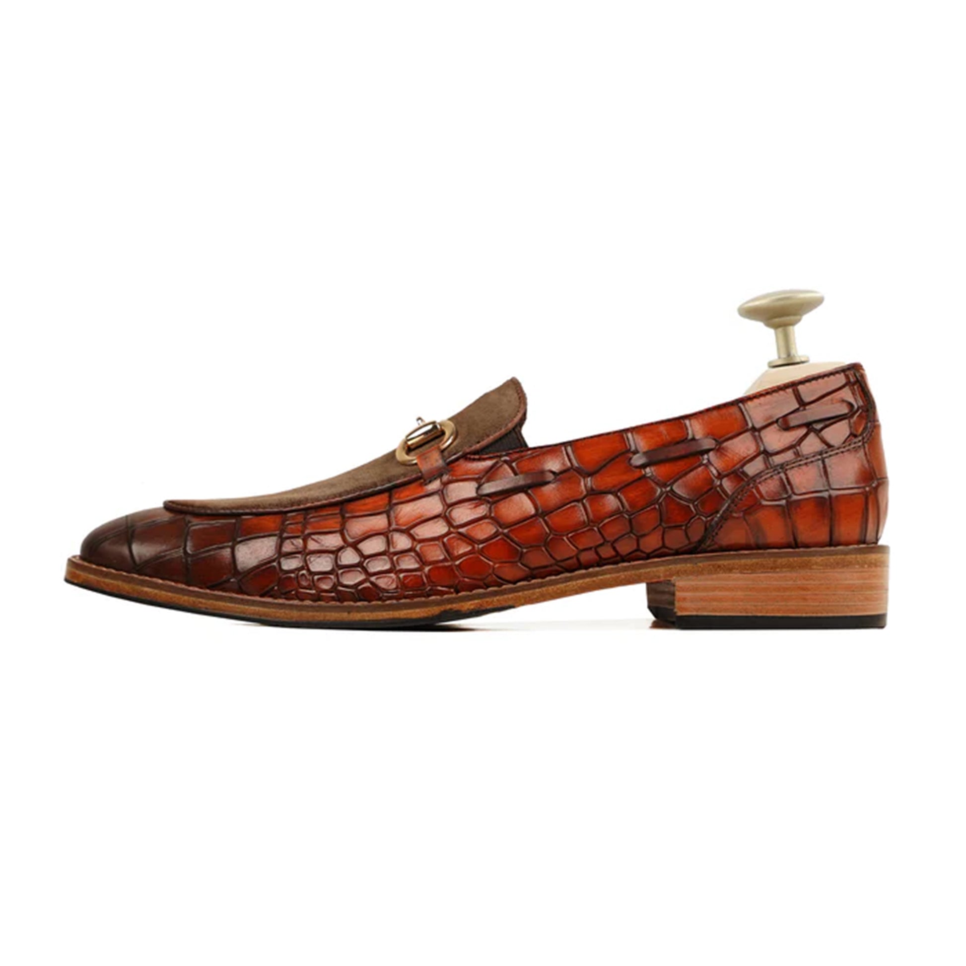 Tobias Croc Embossed Suede Loafers Side View By Marvel Leather 