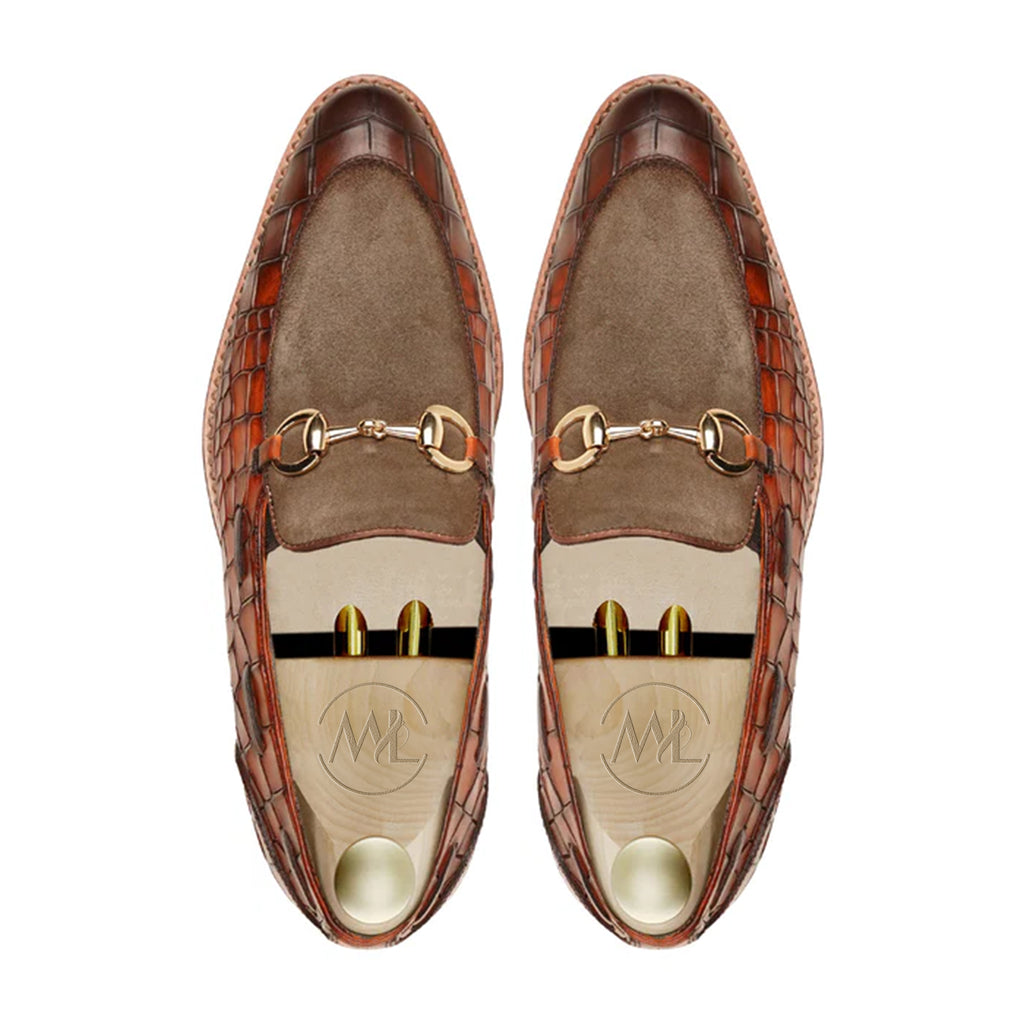Tobias Croc Embossed Suede Loafers Top View By Marvel Leather 