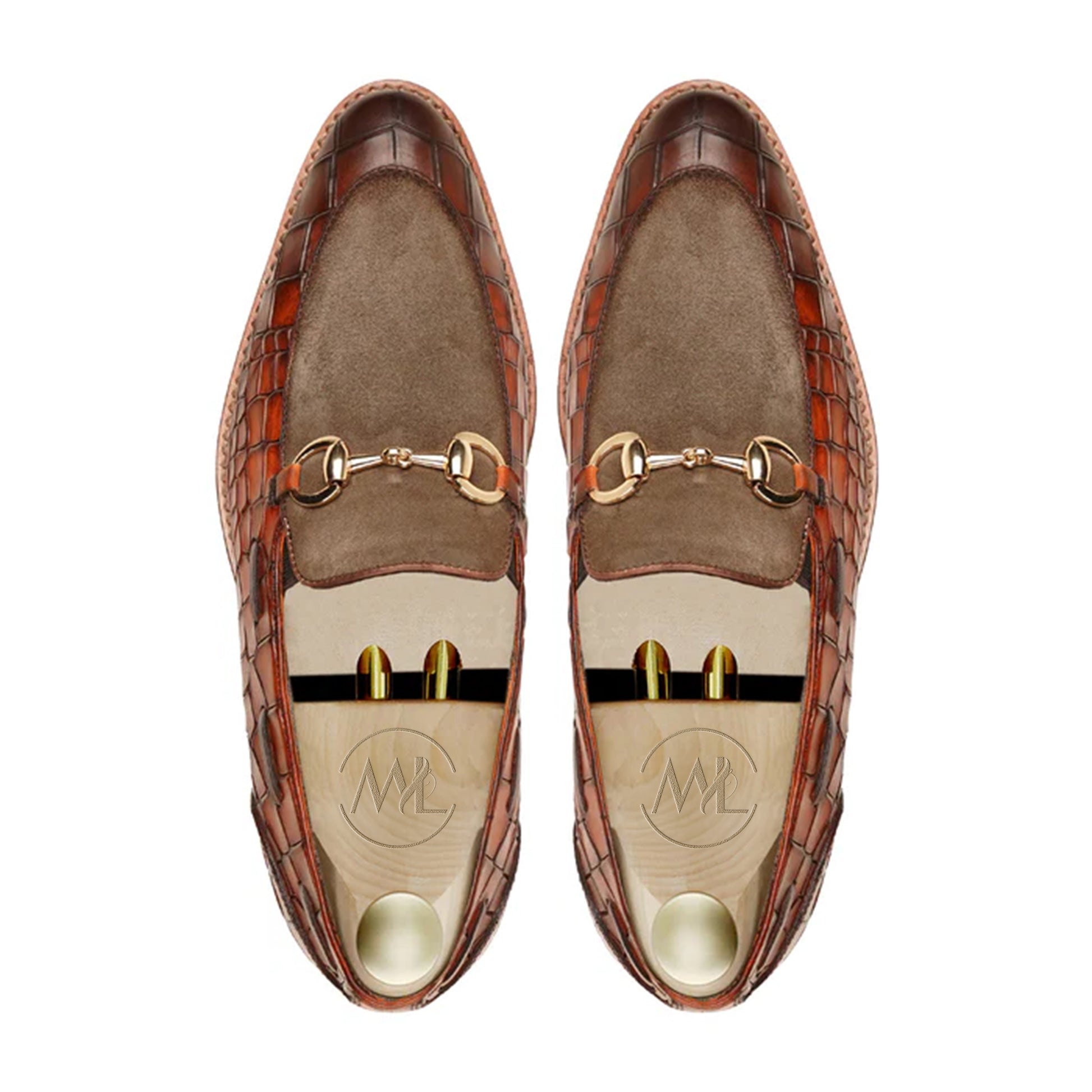 Tobias Croc Embossed Suede Loafers Top View By Marvel Leather 