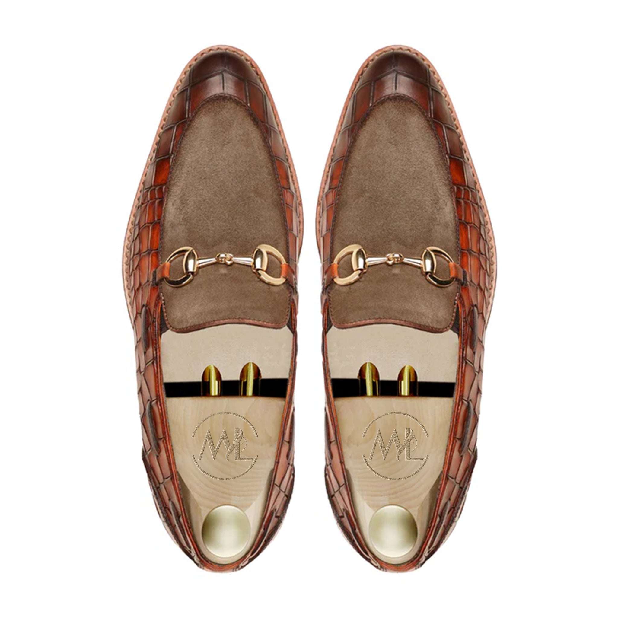 Tobias Croc Embossed Suede Loafers Top View By Marvel Leather 