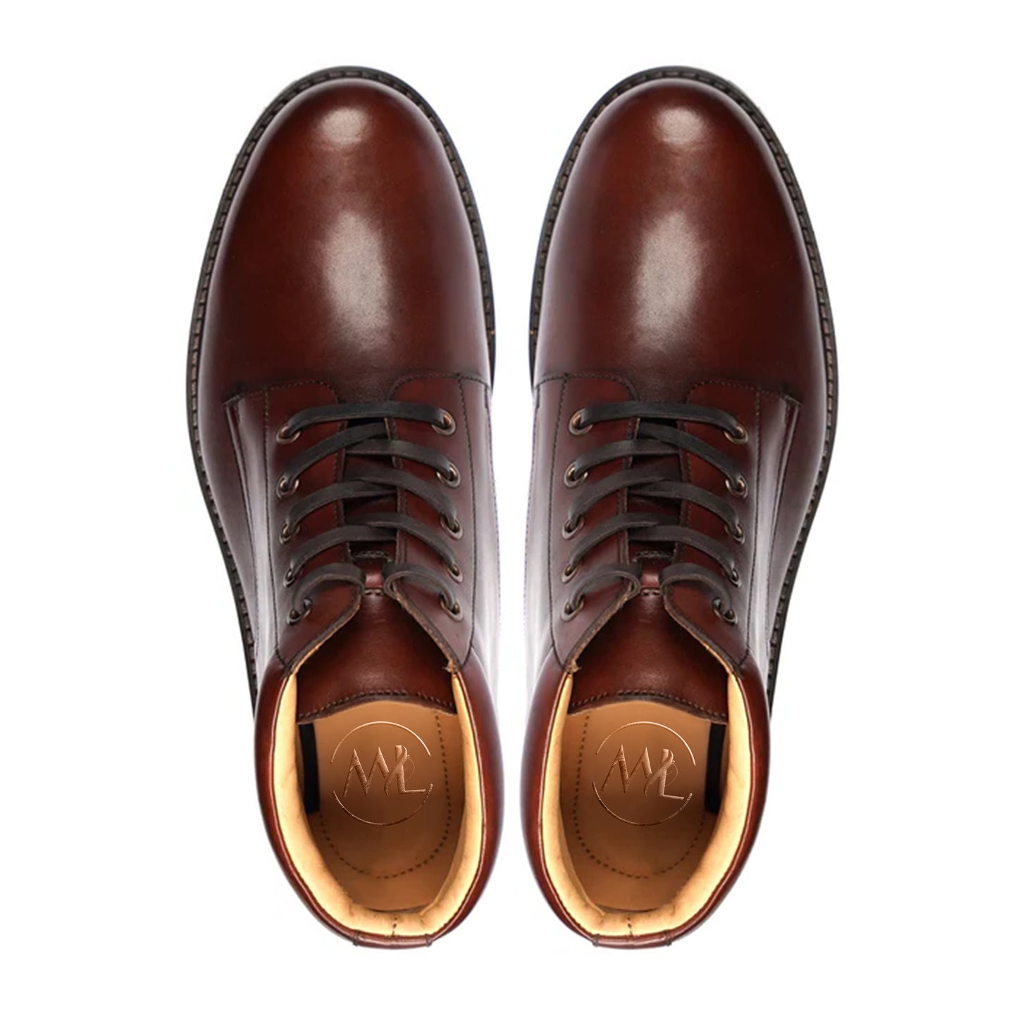 A top-down showcase of handcrafted finesse and Marvel Leather’s inner branding.
