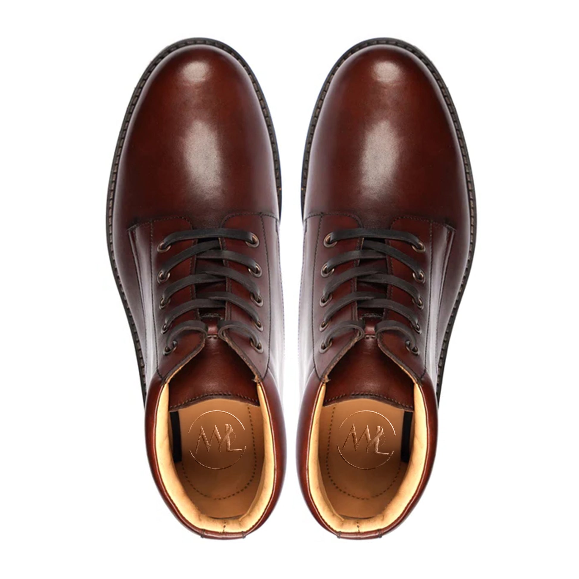 A top-down showcase of handcrafted finesse and Marvel Leather’s inner branding.
