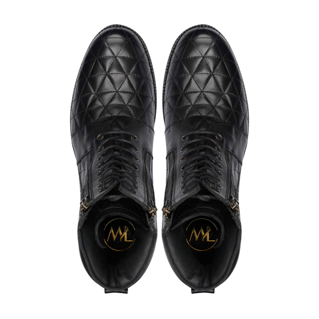 Top-down view showcasing premium leather craftsmanship and Marvel Leather branding inside sole.

