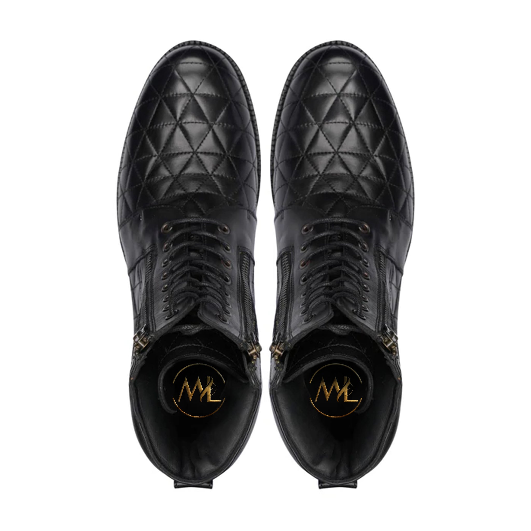Top-down view showcasing premium leather craftsmanship and Marvel Leather branding inside sole.

