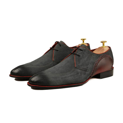 Valerio Two-Tone Suede Derby Shoes Front View By Marvel Leather
